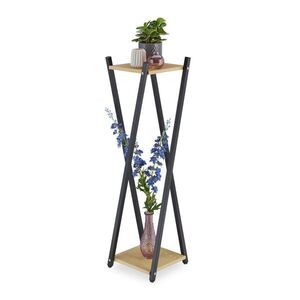 Relaxdays STOJAN NA KVĚTINY Světle hnědá Černá 2 úrovně kov 99x29x29 cm obraz
