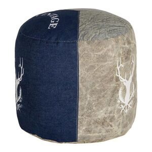 WOMO-DESIGN SEDACÍ pouf kulatý 35x43cm přírodní/modrý z plátna/džínoviny, bavlněná výplň obraz