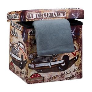 Relaxdays TABURET Vícebarevný motiv auto s úložným prostorem 38x38x38 cm obraz
