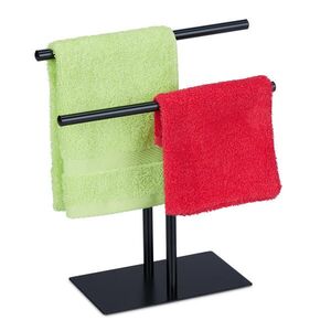 Relaxdays STOJAN Černý na ručníky 2-ramenný volně stojící kovový 32 cm obraz