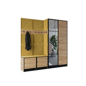 Kier Furniture ŠATNÍ SKŘÍŇ do předsíně EDEN 21 se zrcadlem - Dub Craft & žlutá látka obraz