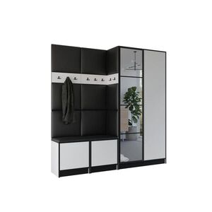 Kier Furniture ŠATNÍ SKŘÍŇ do předsíně EDEN 21 se zrcadlem - Bílá & Černá kůže obraz
