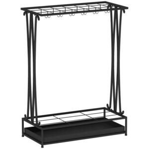 HOMCOM STOJAN NA DEŠTNÍKY s 24 háčky, 21 otvory, 50 x 24 x 68 cm, černý obraz