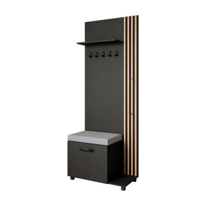 Beautysofa ŠATNÍ skříň LIVIA – vysoká skříň s věšáky a botníkem, černá, lamely dub Artisan, sedák šedý, pravá obraz
