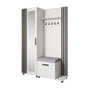 Beautysofa ŠATNÍ skříň do předsíně Livia s věšáky a zrcadlem, bílá, pravá obraz