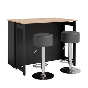 Vicco BAROVÝ STŮL Dominic Zlatý dub power/antracit 116 x 37 cm se 2 barovými stoličkami obraz
