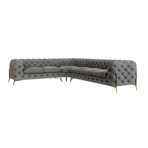 S-Style CHESTERFIELD ROHOVÁ SEDAČKALexi ze šedého sametu se zlatými nohami - otoman vlevo obraz