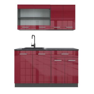 Vicco JEDNOTKOVÁ KUCHYNĚ R-Line Červená vysoký lesk 140 cm , PD Antracit obraz