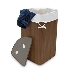 Relaxdays PRÁDELNÍK Hnědý bambus rohový skládací s víkem 60 l obraz