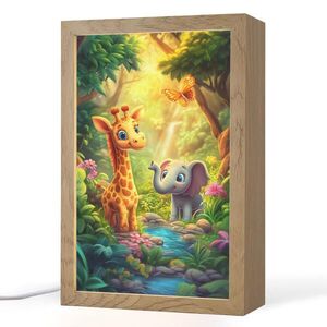 OnlyWow NOČNÍ LAMPIČKA Žirafa - slon - květiny - džungle 20x30 cm obraz