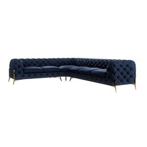 S-Style CHESTERFIELD ROHOVÁ SEDAČKA Lexi z námořnicky modrého sametu se zlatými nohami - otoman vlevo obraz