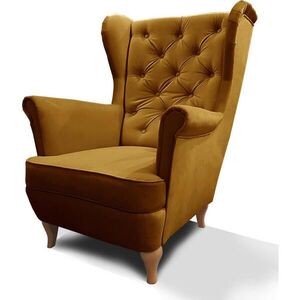 Beautysofa KŘESLO Chesterfield Falco žluté s dřevěnými nohami obraz