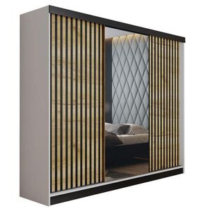 Kier Furniture POSUVNÁ ŠATNÍ SKŘÍŇ MALANI - Bílá a Dub Craft 200x205x59 cm obraz