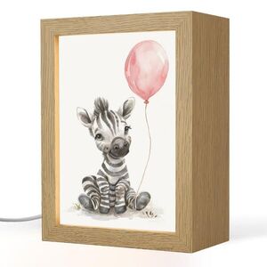 OnlyWow NOČNÍ LAMPIČKA Zebra - Dítě - Zvířata - Růžový balónek 15x20 cm obraz