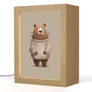 OnlyWow NOČNÍ LAMPIČKA Medvěd - Bílé květy - Cosy 15x20 cm obraz