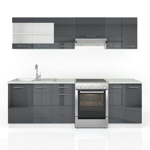 Vicco KUCHYŇSKÁ LINKA R-Line, Antracitový vysoký lesk/Bílá, 240 cm S pracovní deskou obraz