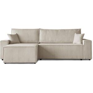 Beautysofa ROHOVÁ ROZKLÁDACÍ POHOVKA Hektor, s funkcí spaní, 277 cm, otoman 100 cm, béžová obraz