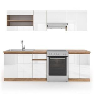 Vicco KUCHYŇSKÝ KOUT R-Line, Bílá vysoký lesk/Bílá, 240 cm S pracovní deskou obraz
