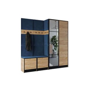 Kier Furniture ŠATNÍ SKŘÍŇ do předsíně EDEN 21 se zrcadlem - Dub Craft & modrá látka obraz