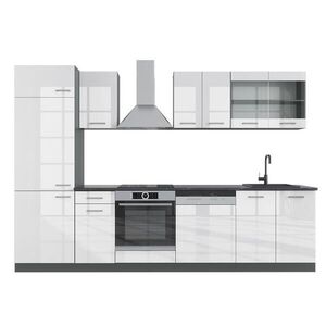 Vicco KUCHYŇSKÝ KOUT R-Line Bílý vysoký lesk/antracit 300 cm bez pracovní desky obraz