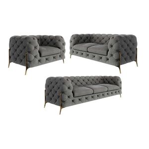 S-Style CHESTERFIELD SEDACÍ SOUPRAVA 3+2+1 Lexi v šedé se zlatými nohami obraz
