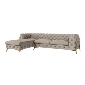S-Style CHESTERFIELD ROHOVÁ SEDAČKA LLexi v tmavé krémové se zlatými nohami - otomán vlevo obraz