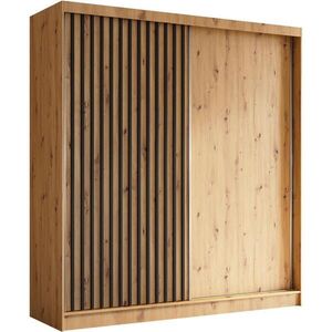 Beautysofa SKŘÍŇ s posuvnými dveřmi Helios 200/216/61 dub Artisan + černá se zásuvkami obraz