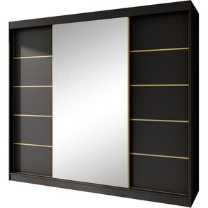 Beautysofa SKŘÍŇ s posuvnými dveřmi Marika Lux, 3dveřová, se zásuvkami, černá + zlatá, 240 cm obraz