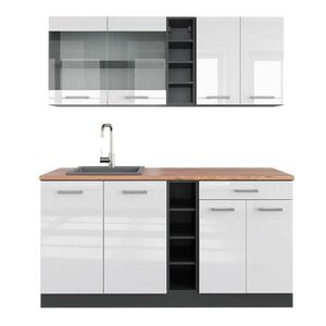 Vicco JEDNOTKOVÁ KUCHYNĚ R-Line Bílý vysoký lesk/antracit 160 cm , PD Dub obraz