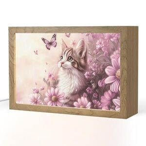 OnlyWow NOČNÍ LAMPIČKA Koťátko - Květiny - Motýli - Fialová 30x20 cm obraz