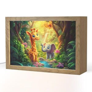 OnlyWow NOČNÍ LAMPIČKA Žirafa - slon - květiny - džungle 30x20 cm obraz