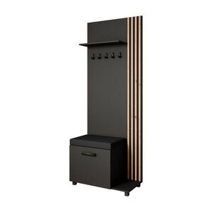 Beautysofa ŠATNÍ skříň LIVIA – vysoká skříň s věšáky a botníkem, černá, lamely dub Artisan, sedák černý, pravá obraz