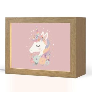 OnlyWow NOČNÍ LAMPIČKA Jednorožec - růžová - květiny 20x15 cm obraz