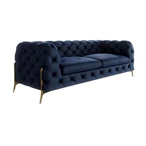 S-Style CHESTERFIELD TŘÍMÍSTNÁ POHOVKA Lexi z tmavě modrého sametu se zlatými nohami obraz