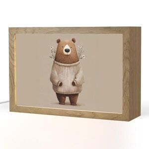 OnlyWow NOČNÍ LAMPIČKA Medvěd - Bílé květy - Cosy 30x20 cm obraz