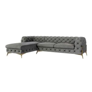 S-Style CHESTERFIELD ROHOVÁ SEDAČKA Lexi v šedé se zlatými nohami - otomán vlevo obraz