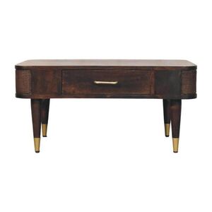 Artisan Furniture NOČNÍ STOLEK s povrchovou úpravou zlatý teak, deska stolu z mramoru, 1 zásuvka, 1 otevřená police, hnědý obraz