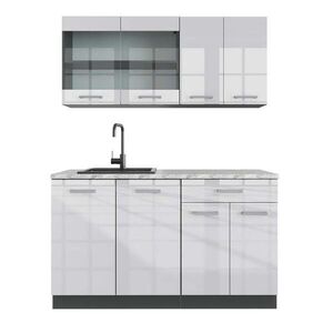 Vicco JEDNOTKOVÁ KUCHYNĚ R-Line Bílá vysoký lesk 140 cm , PD Mramor obraz