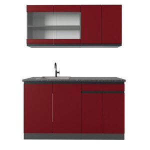 Vicco JEDNOTKOVÁ KUCHYNĚ R-Line Červená/antracitová 140 cm Tvar J obraz