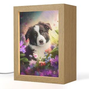 OnlyWow NOČNÍ LAMPIČKA Štěně - Slunce - Květiny - Příroda - Border kolie - Pes 15x20 cm obraz
