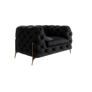 S-Style CHESTERFIELD KŘESLO Lexi z černého sametu se zlatými nohami obraz