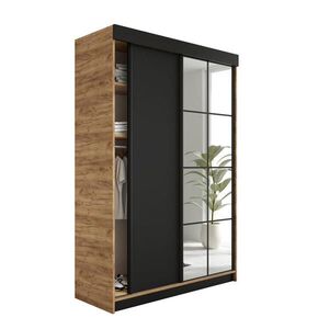 Kier Furniture POSUVNÁ ŠATNÍ SKŘÍŇ LAMARO - 138x205x59 - Dub Craft & Černá obraz