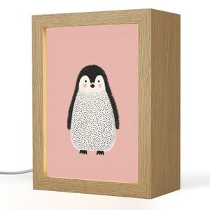 OnlyWow NOČNÍ LAMPIČKA Tučňák - Tečky - Minimalistický - Růžový 15x20 cm obraz