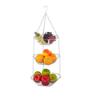 Relaxdays KOŠ Stříbrný závěsný 3 patra chromovaná ocel 73x28 cm obraz