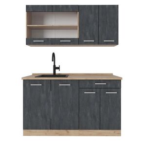Vicco JEDNOTKOVÁ KUCHYNĚ R-Line Černý beton/zlatý dub 140 cm PD Dub obraz
