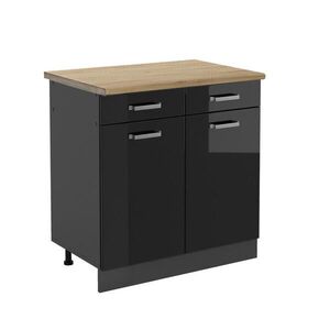 Vicco SPODNÍ SKŘÍŇKA KUCHYŇSKÉ LINKY R-Line Černý vysoký lesk 80 cm , PD Dub obraz