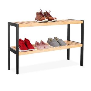 Relaxdays BOTNÍK Přírodní černá bambus 2-patra 33x70x26 cm obraz