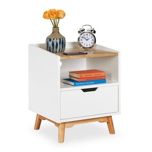 Relaxdays NOČNÍ STOLEK Bílá Přírodní MDF 1 zásuvka obraz