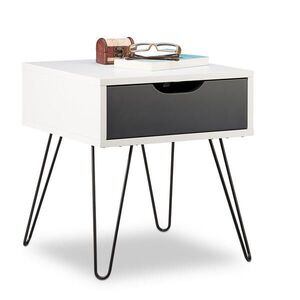 Relaxdays NOČNÍ STOLEK Bílá Šedá MDF Kov se zásuvkou 44 cm obraz