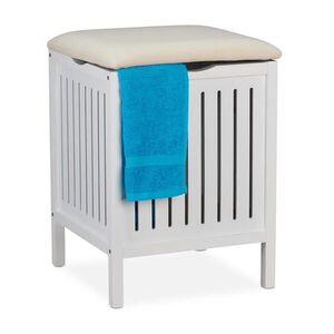 Relaxdays PRÁDELNÍK Bílý Krémový s polstrovaným sedákem borovicové dřevo 40 l obraz